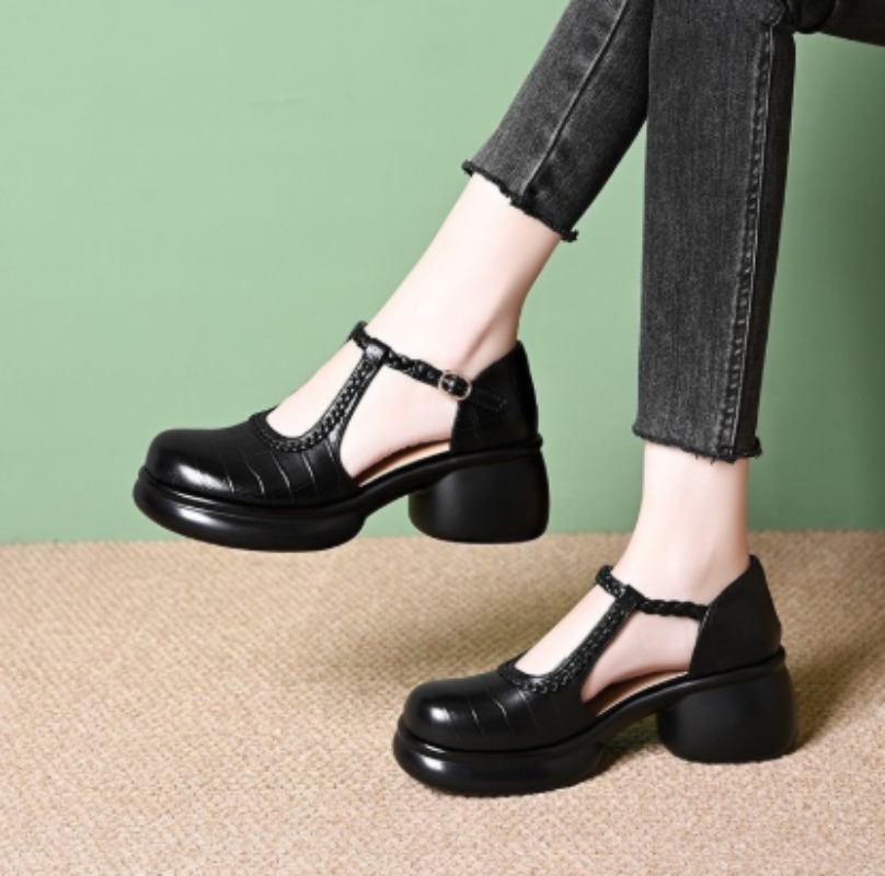 Women'S Shoes - Women Black Croc‑Embossed Mary Jane Sandals
